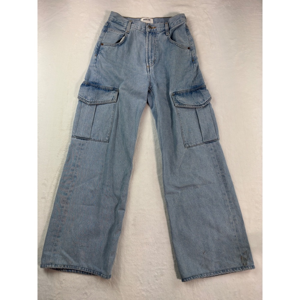 AGOLDE Minka Cargo Jeans Light Wash Wide Leg Organic Cotton Lyocell Size 23
